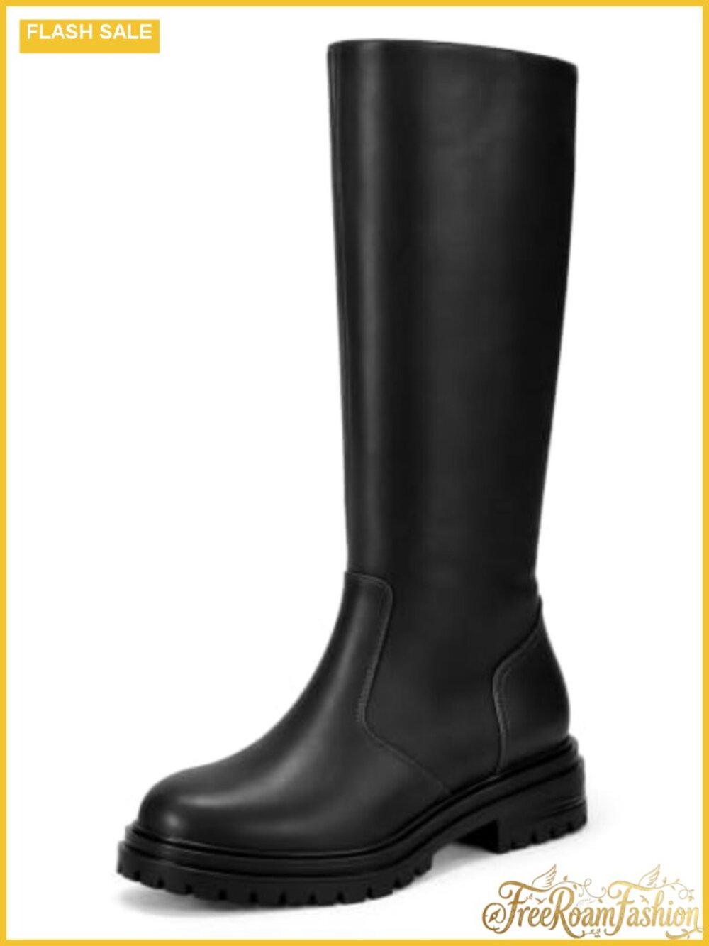 Women's Knee High Platform Boots Faux Leather Chunky Low Heel Lug Sole Zip
